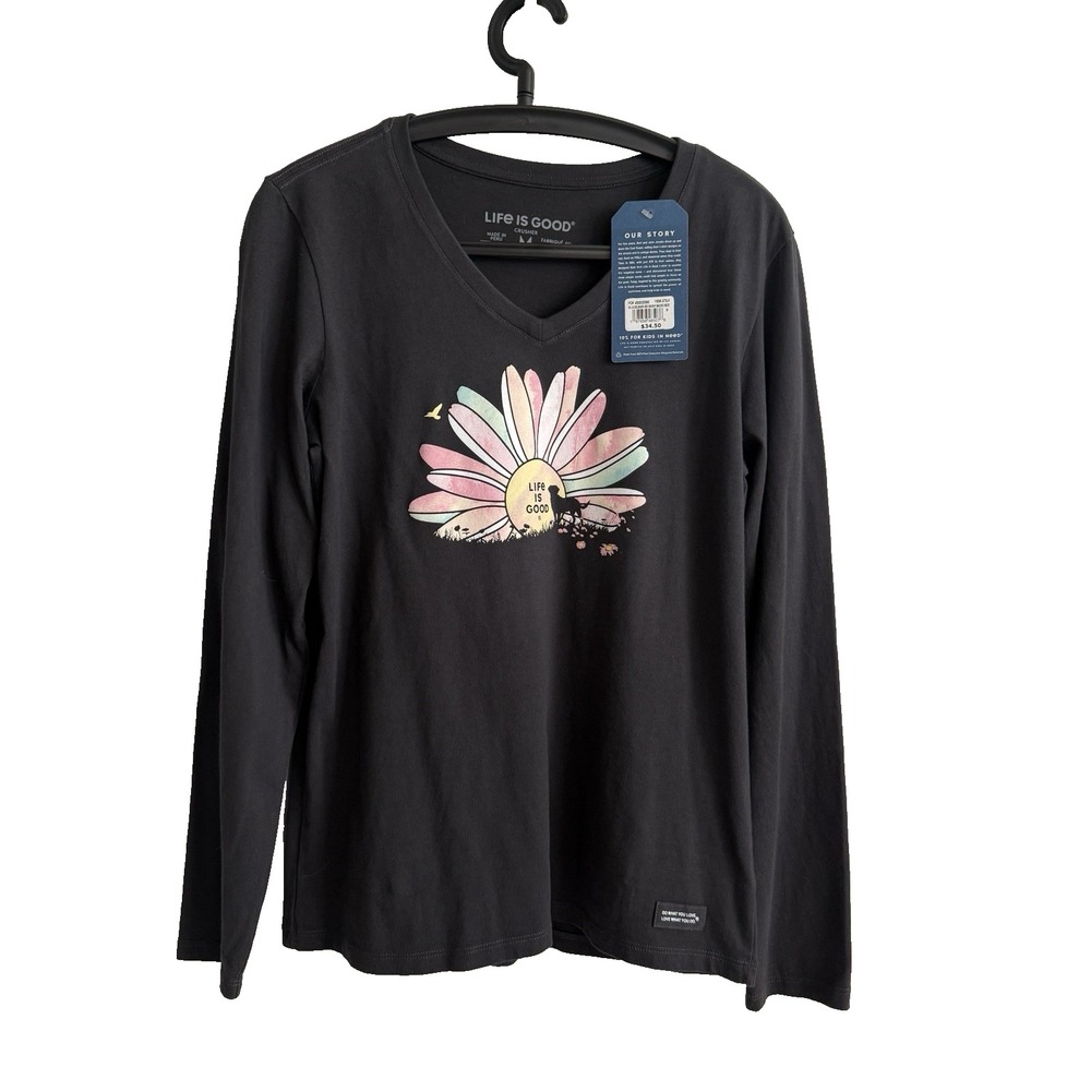 NWT Life is Good Long Sleeve Pullover Top Sz Med V-Neck Casual Comfort Classic